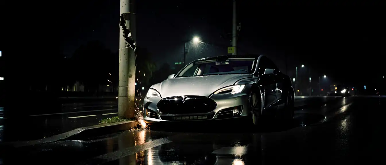 Роковая ошибка на улице Калинина: в центре Энгельса Tesla протаранила опору ЛЭП, унеся жизнь человека