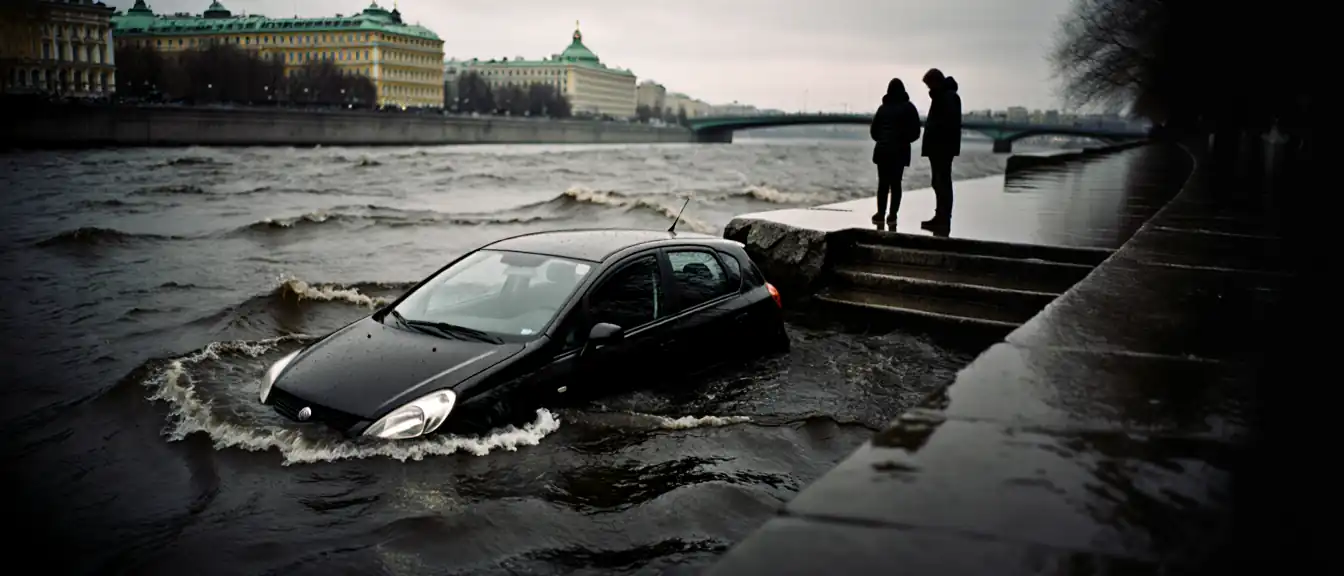 Автомобиль совершил «заплыв» по Неве: в центре Петербурга машина вылетела с набережной