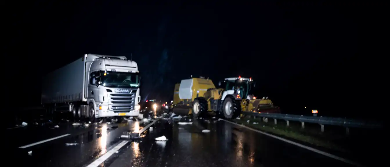 Смертельное столкновение грузовика Scania с дорожной техникой на выезде из Нижнего Новгорода