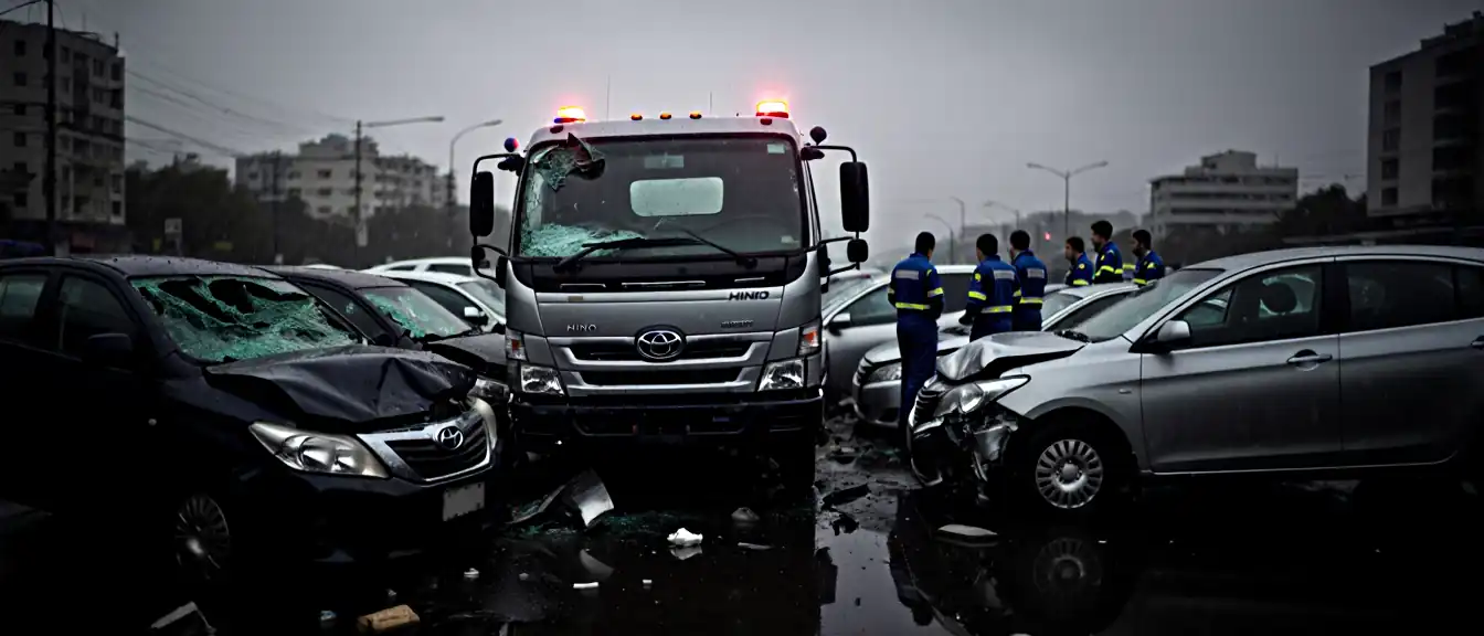 Техническая неисправность грузовика Hino спровоцировала крупную аварию с участием одиннадцати машин во Владивостоке