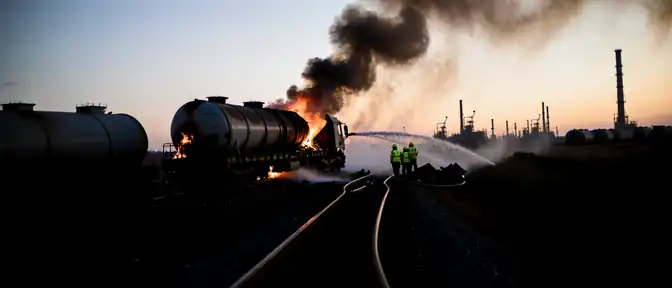 Авария на железнодорожном составе в Свердловской области привела к сходу с рельсов 39 вагонов и возгоранию цистерн
