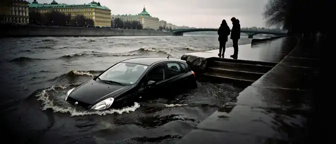 Автомобиль совершил «заплыв» по Неве: в центре Петербурга машина вылетела с набережной