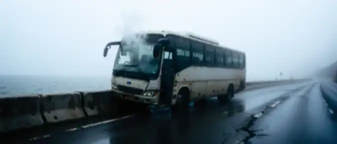 ДТП в Хосте: водитель автобуса ПАЗ врезался в бетонное ограждение из-за скользкой дороги
