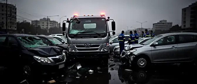 Техническая неисправность грузовика Hino спровоцировала крупную аварию с участием одиннадцати машин во Владивостоке