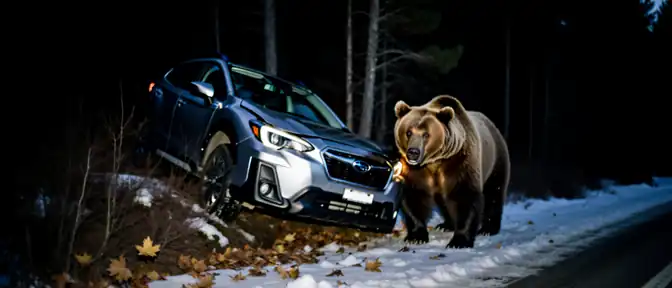 Травмы водителя Subaru Levorg после столкновения с медведем в Куменском районе Кировской области