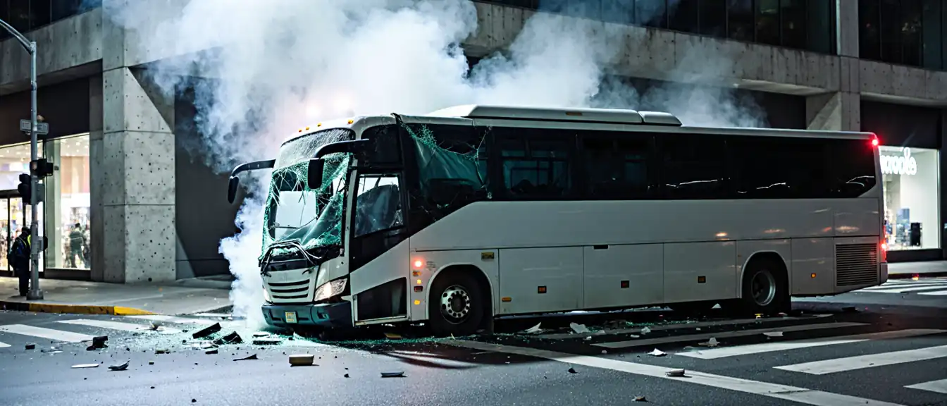 Утреннее столкновение автобуса со зданием в Симферополе: девять человек доставлены к врачам
